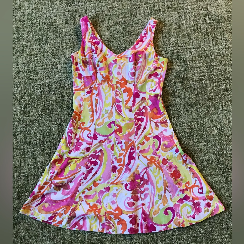 Bright pink and green sun dress.  Chaps.  Size 12.